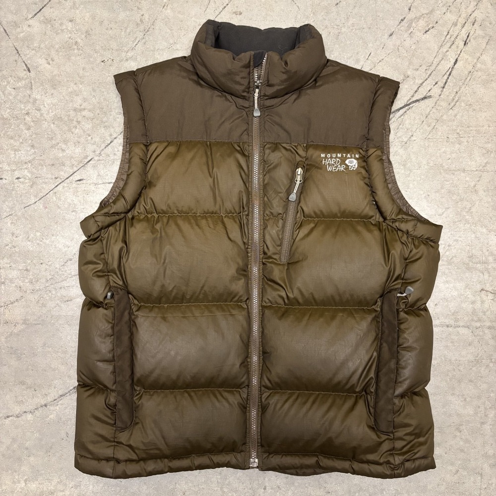 Mountain Hardwear Down Filled Vest Mens Large Brown Gorpcore Puffer OM4306 Zip